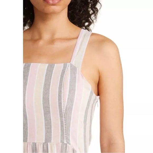 Caslon Cabana Stripe Linen Lattice Trim Tiered Maxi Dress Vertical Stripes - Picture 2 of 14